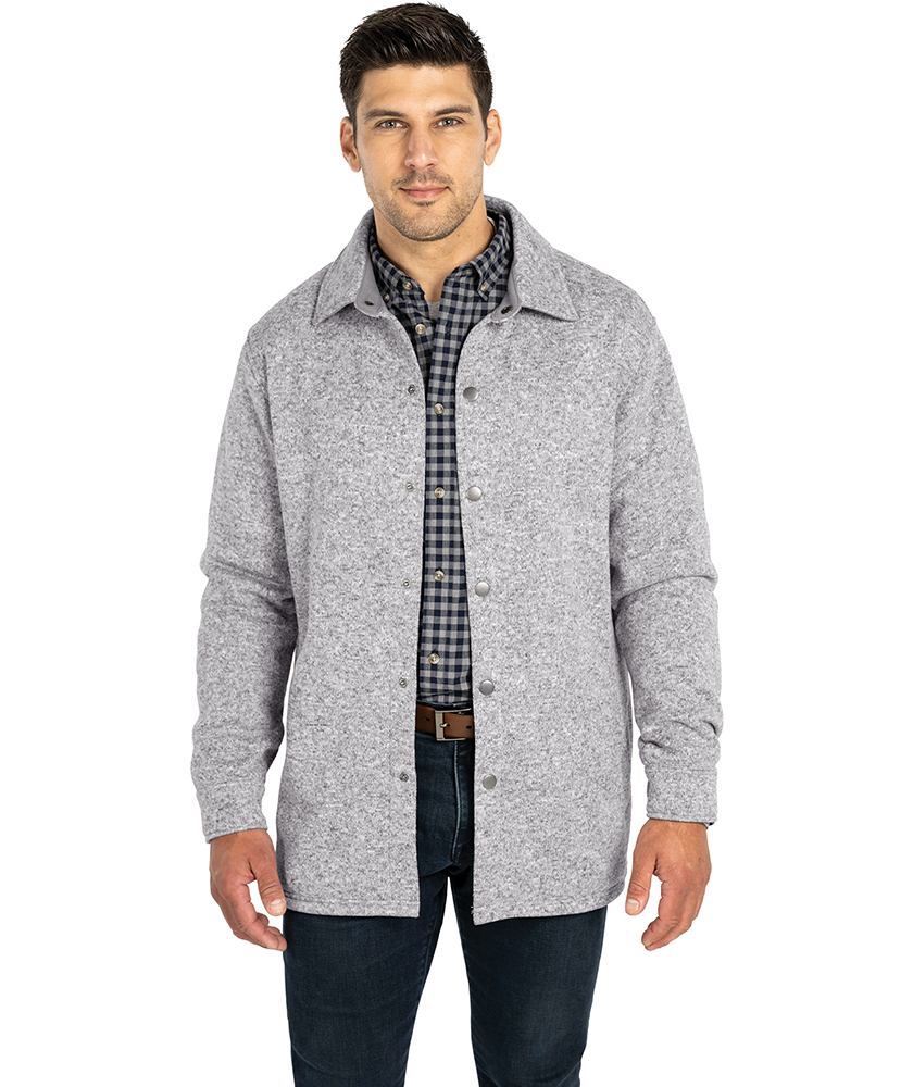 1497 Unisex Heathered Fleece Snap Shacket with DPW Logo