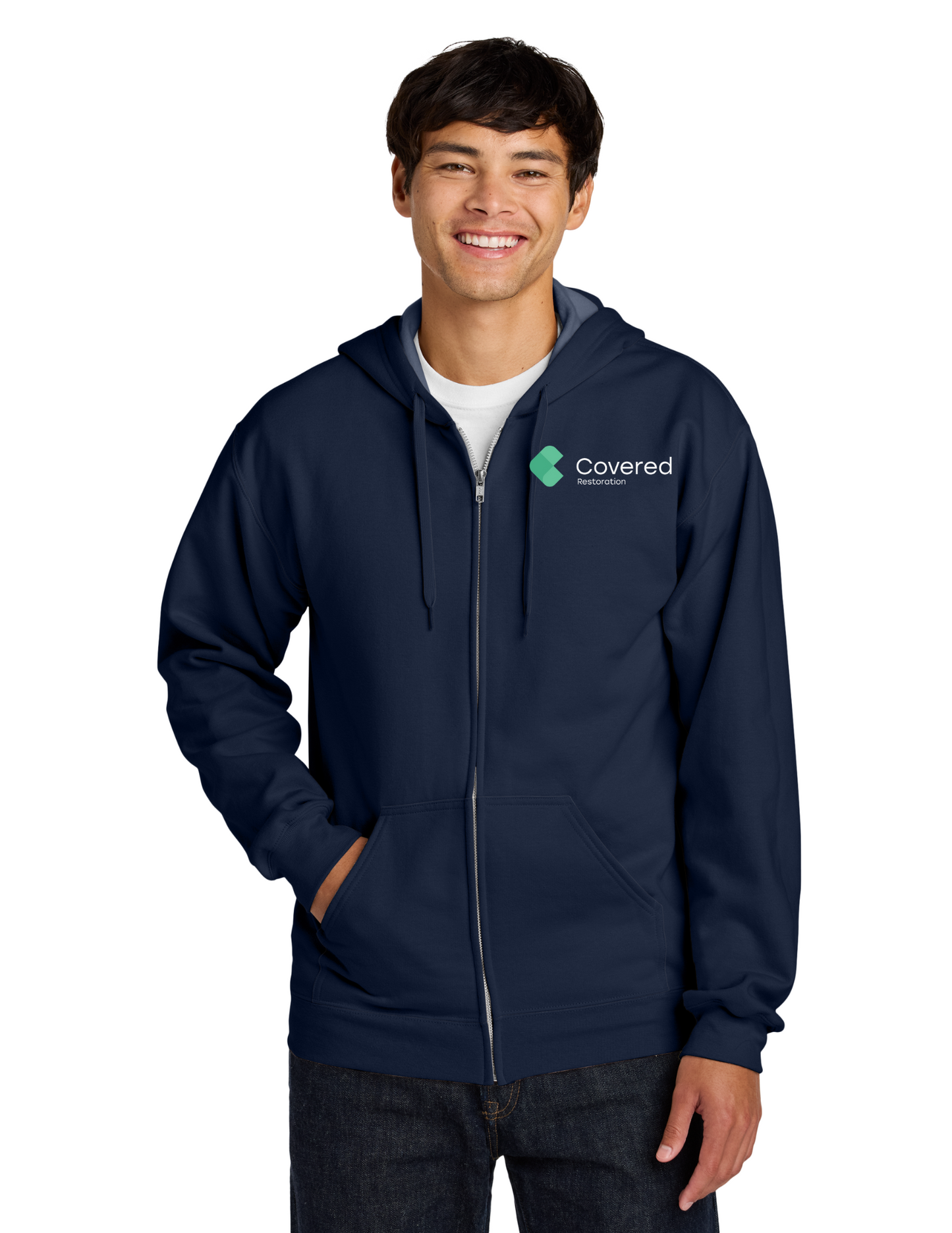 Softstyle® Full-Zip Hooded Sweatshirt - Covered Restoration Logo