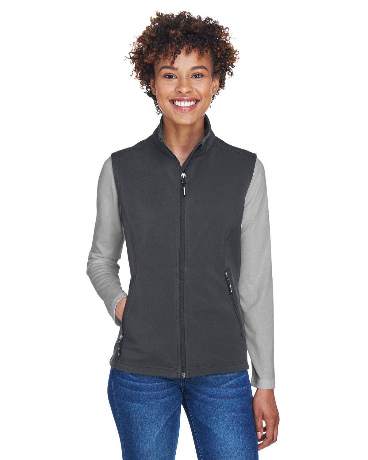 CE701W Women's Cruise Two-Layer Fleece Bonded Soft Shell Vest with DPW Logo