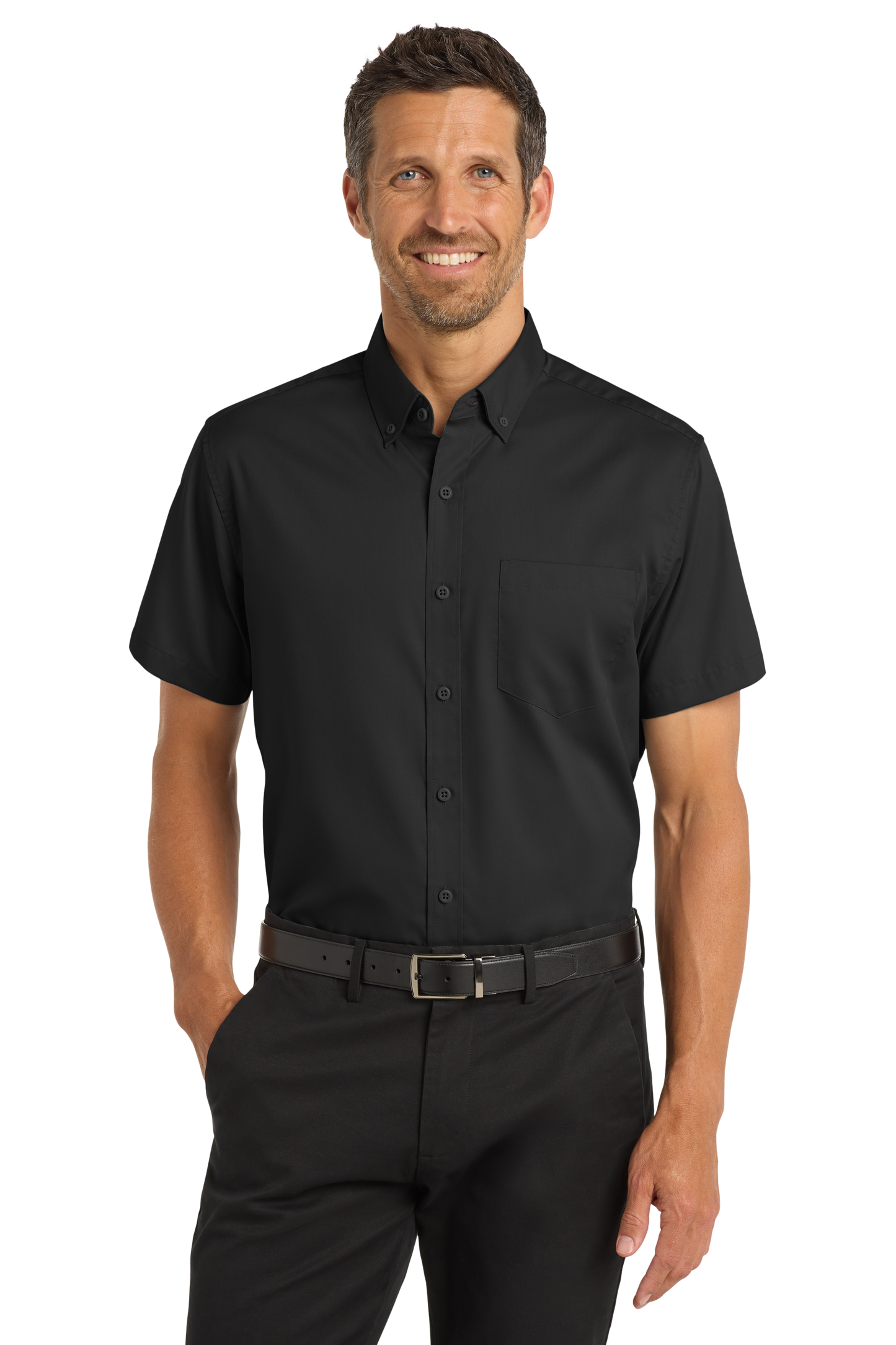 S664 Men's Short sleeve Twill Dress Shirt With DPW Logo