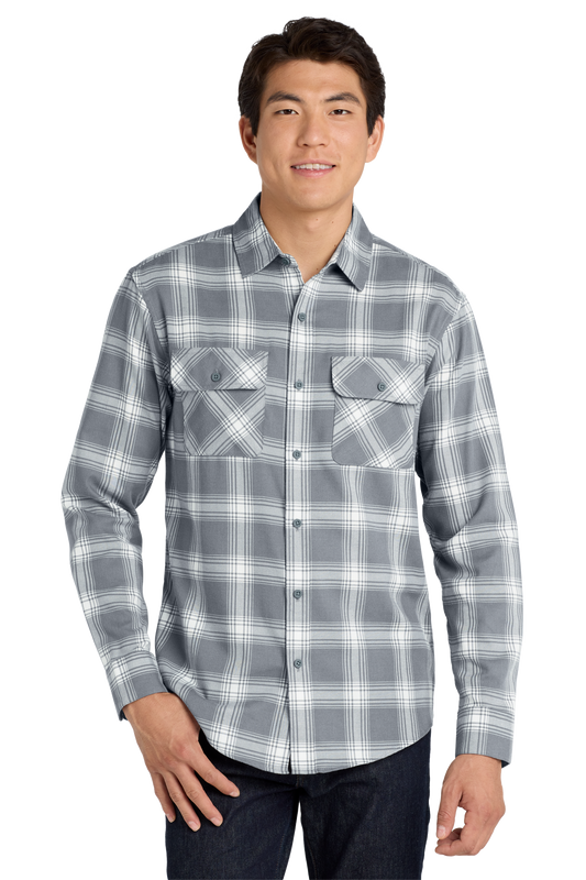 W668 Port Authority® Plaid Flannel Shirt w/ DPW logo