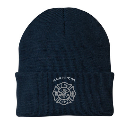 Knit Cap with Cuff and Manchester Fire Embroidery